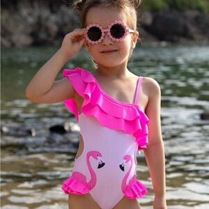 Cute Pink Flamingo Swimsuit with Ruffles